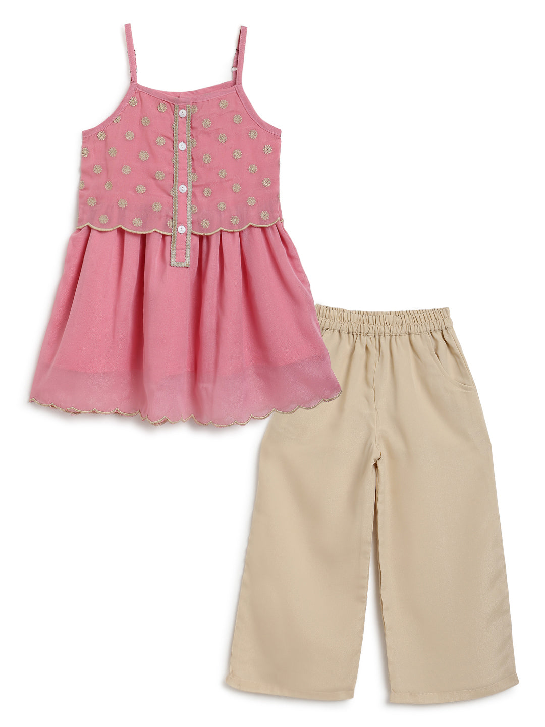 Girls Pink Georgette Embroidered Ethnic Wear Kurta Palazzo Set