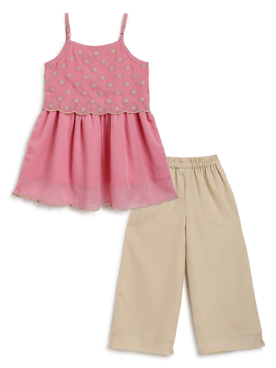 Girls Pink Georgette Embroidered Ethnic Wear Kurta Palazzo Set