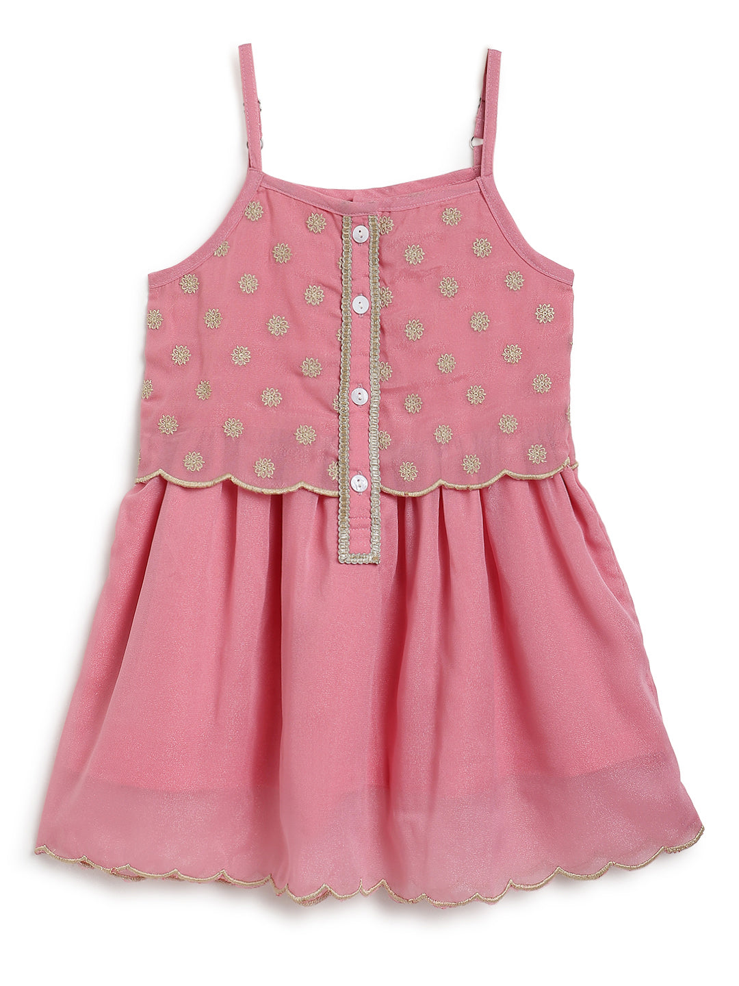 Girls Pink Georgette Embroidered Ethnic Wear Kurta Palazzo Set