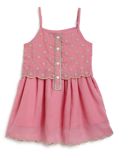 Girls Pink Georgette Embroidered Ethnic Wear Kurta Palazzo Set