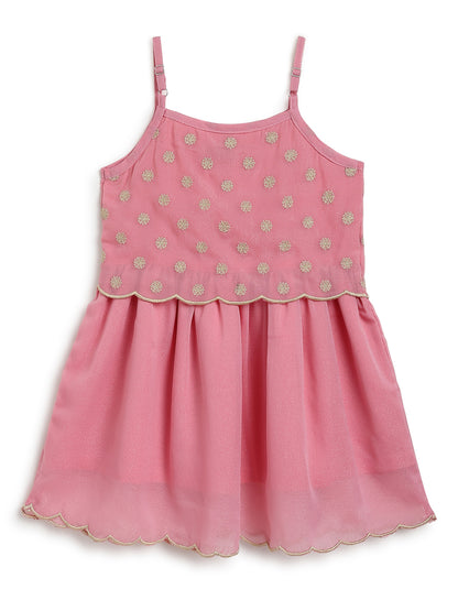 Girls Pink Georgette Embroidered Ethnic Wear Kurta Palazzo Set