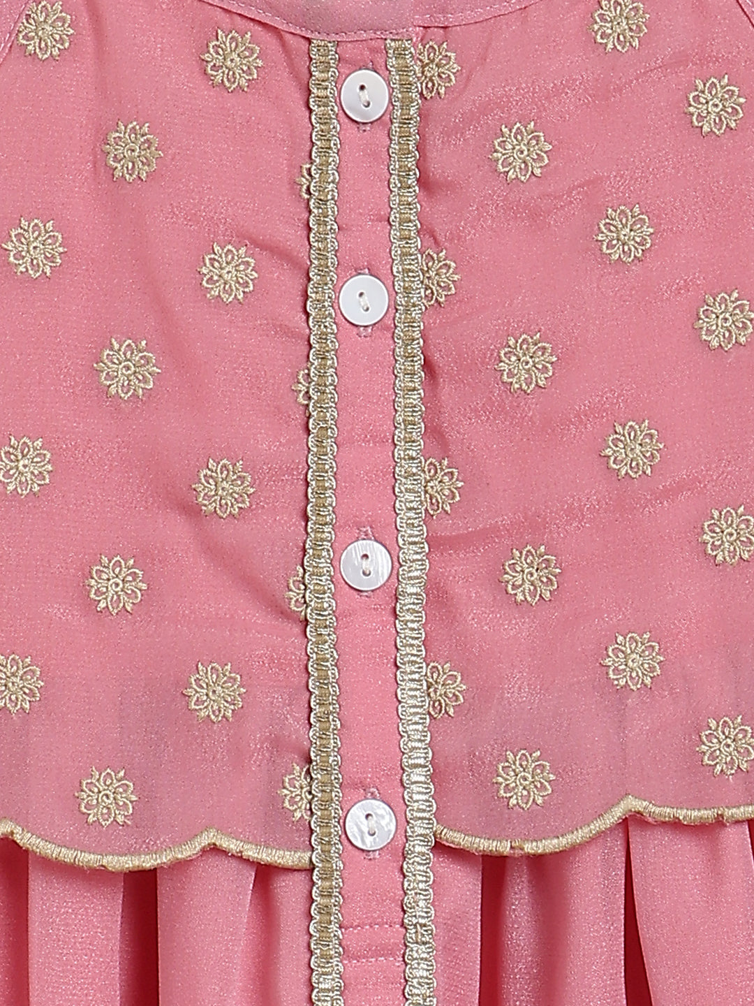 Girls Pink Georgette Embroidered Ethnic Wear Kurta Palazzo Set