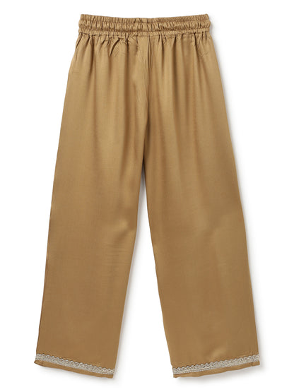 Girls Viscose Khaki Kurta Pant With Dupatta Ethnic Set
