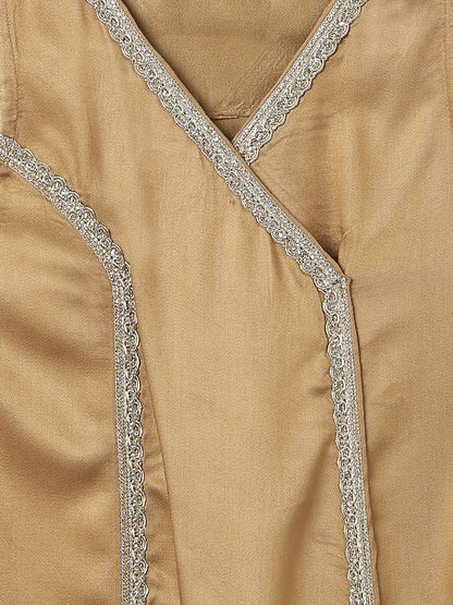 Girls Viscose Khaki Kurta Pant With Dupatta Ethnic Set