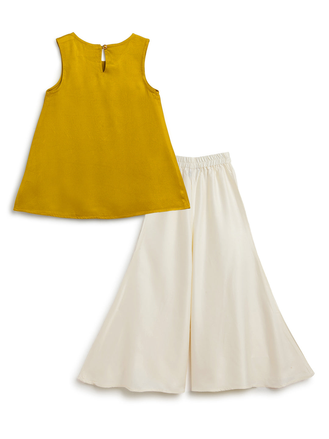Girls Yellow & Cream Embroidered Ethnic Kurta Pant Set