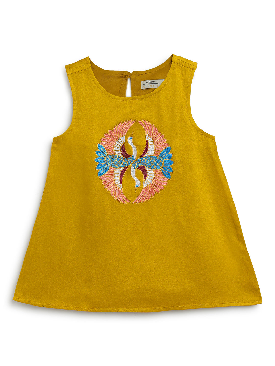 Girls Yellow & Cream Embroidered Ethnic Kurta Pant Set