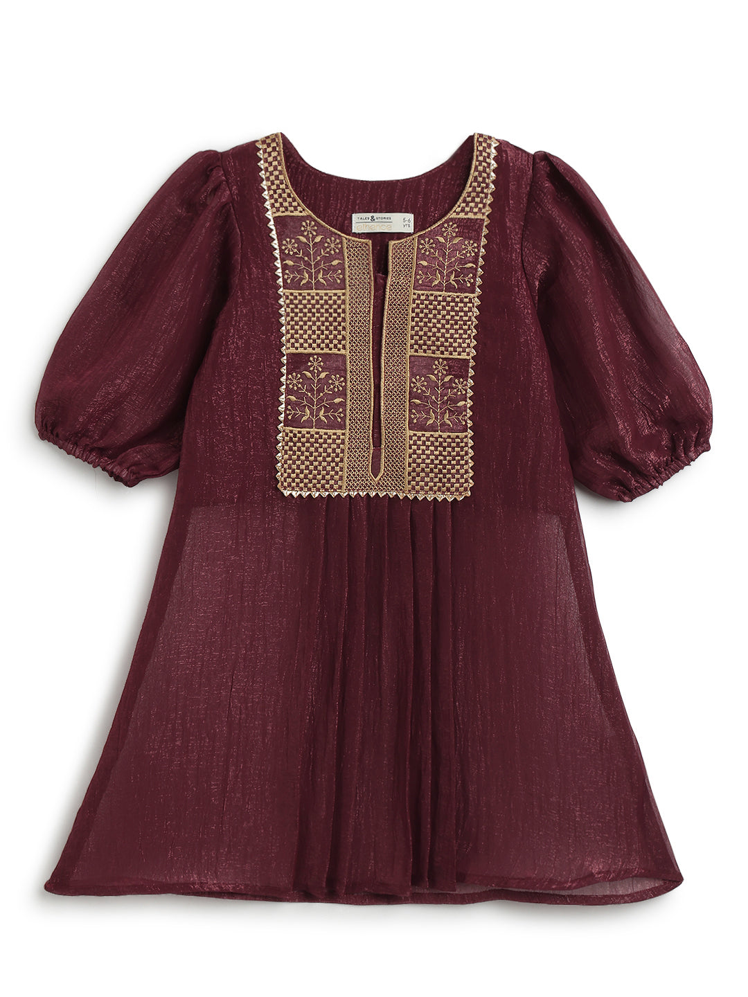 Girls Crushed Georgette Maroon Embroidered Kurta & Sharara Set