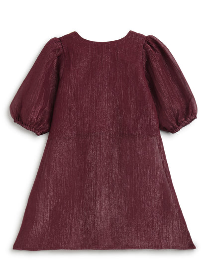 Girls Crushed Georgette Maroon Embroidered Kurta & Sharara Set