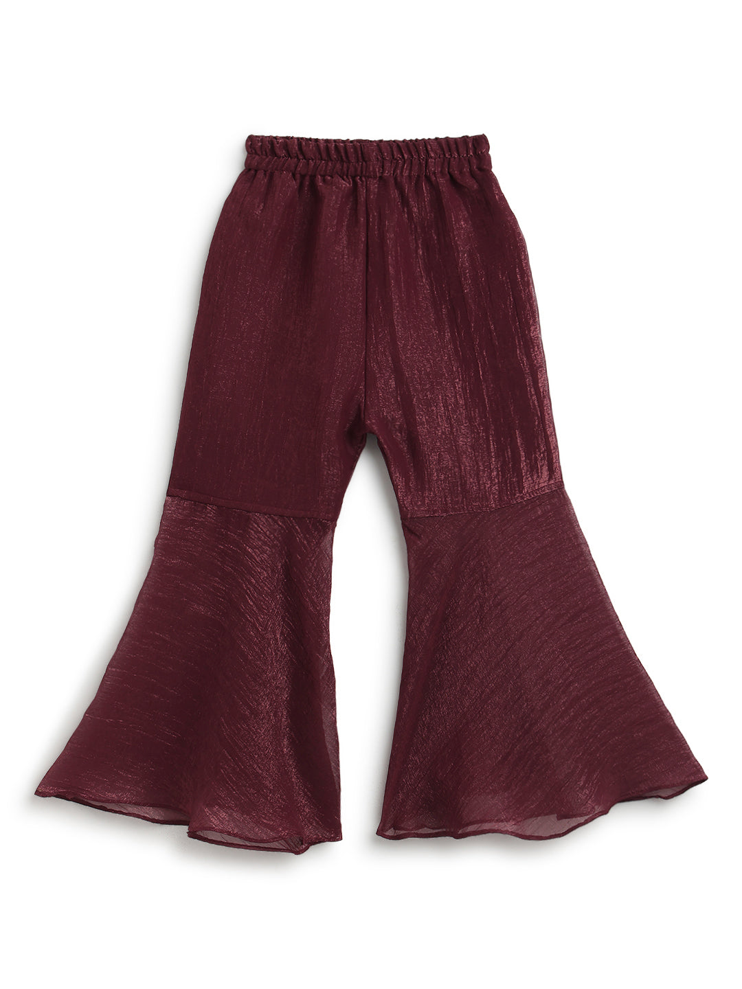 Girls Crushed Georgette Maroon Embroidered Kurta & Sharara Set
