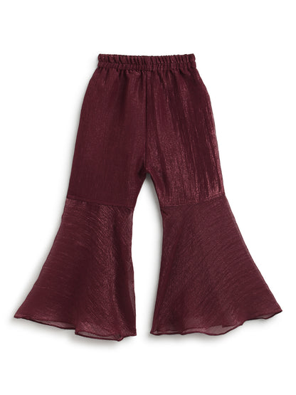 Girls Crushed Georgette Maroon Embroidered Kurta & Sharara Set