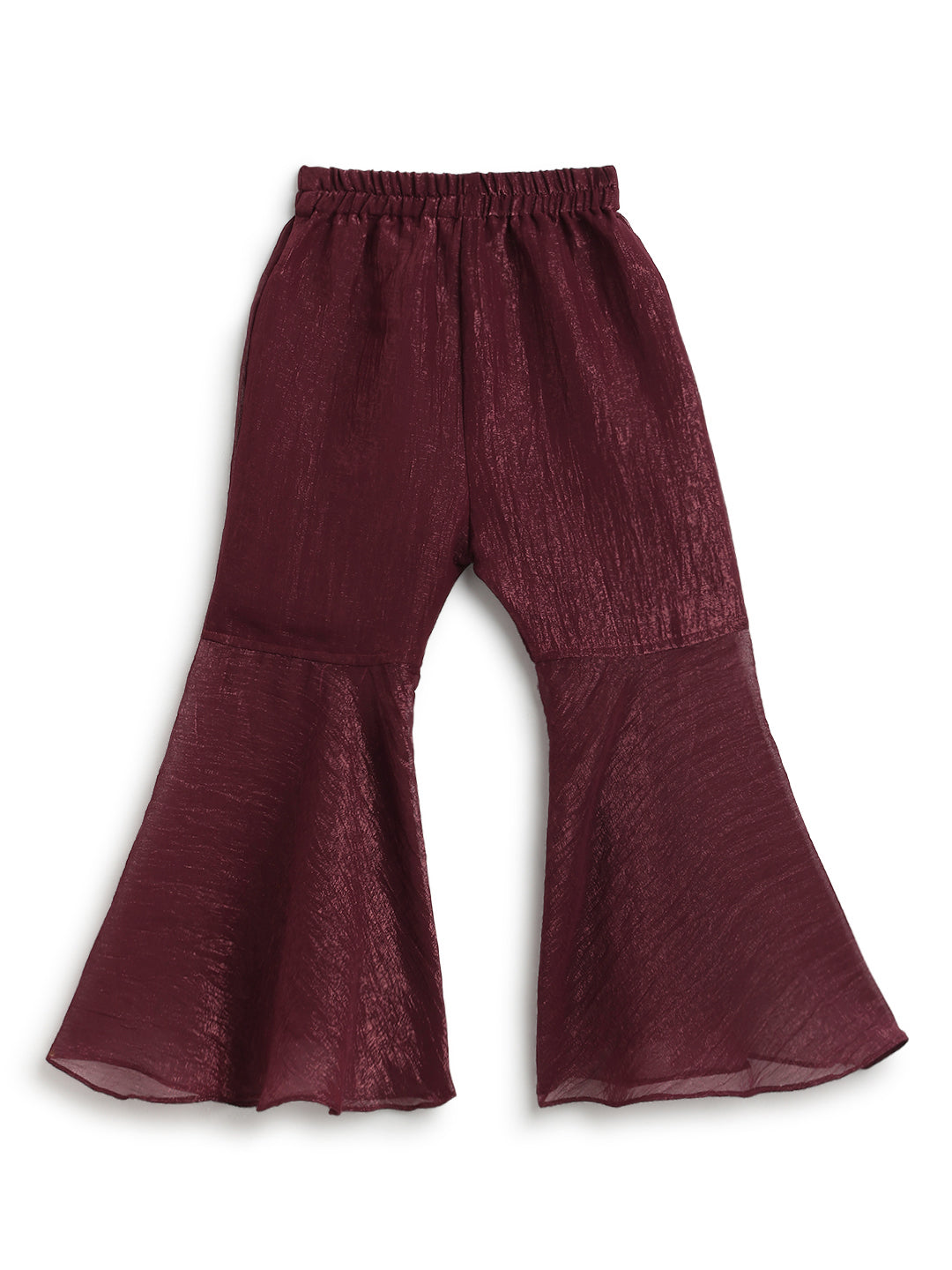 Girls Crushed Georgette Maroon Embroidered Kurta & Sharara Set