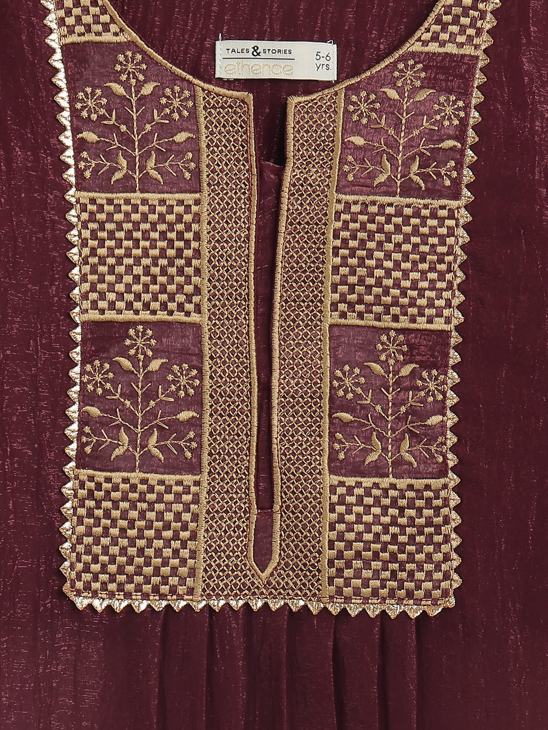 Girls Crushed Georgette Maroon Embroidered Kurta & Sharara Set