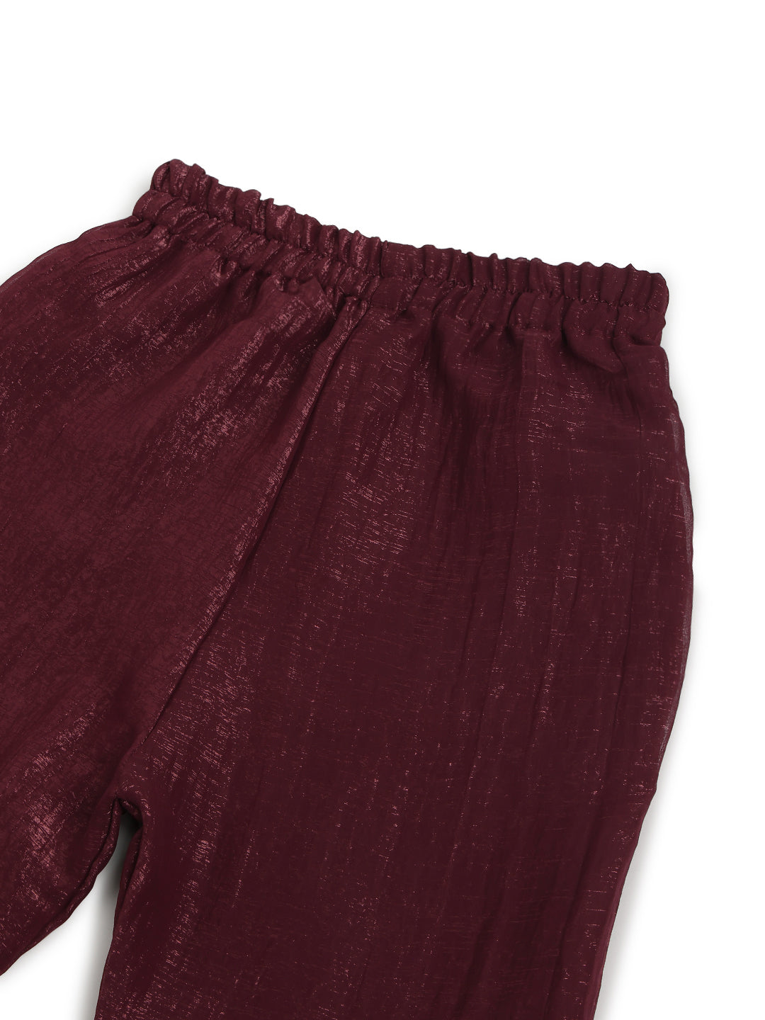 Girls Crushed Georgette Maroon Embroidered Kurta & Sharara Set