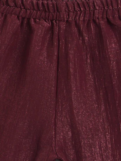 Girls Crushed Georgette Maroon Embroidered Kurta & Sharara Set