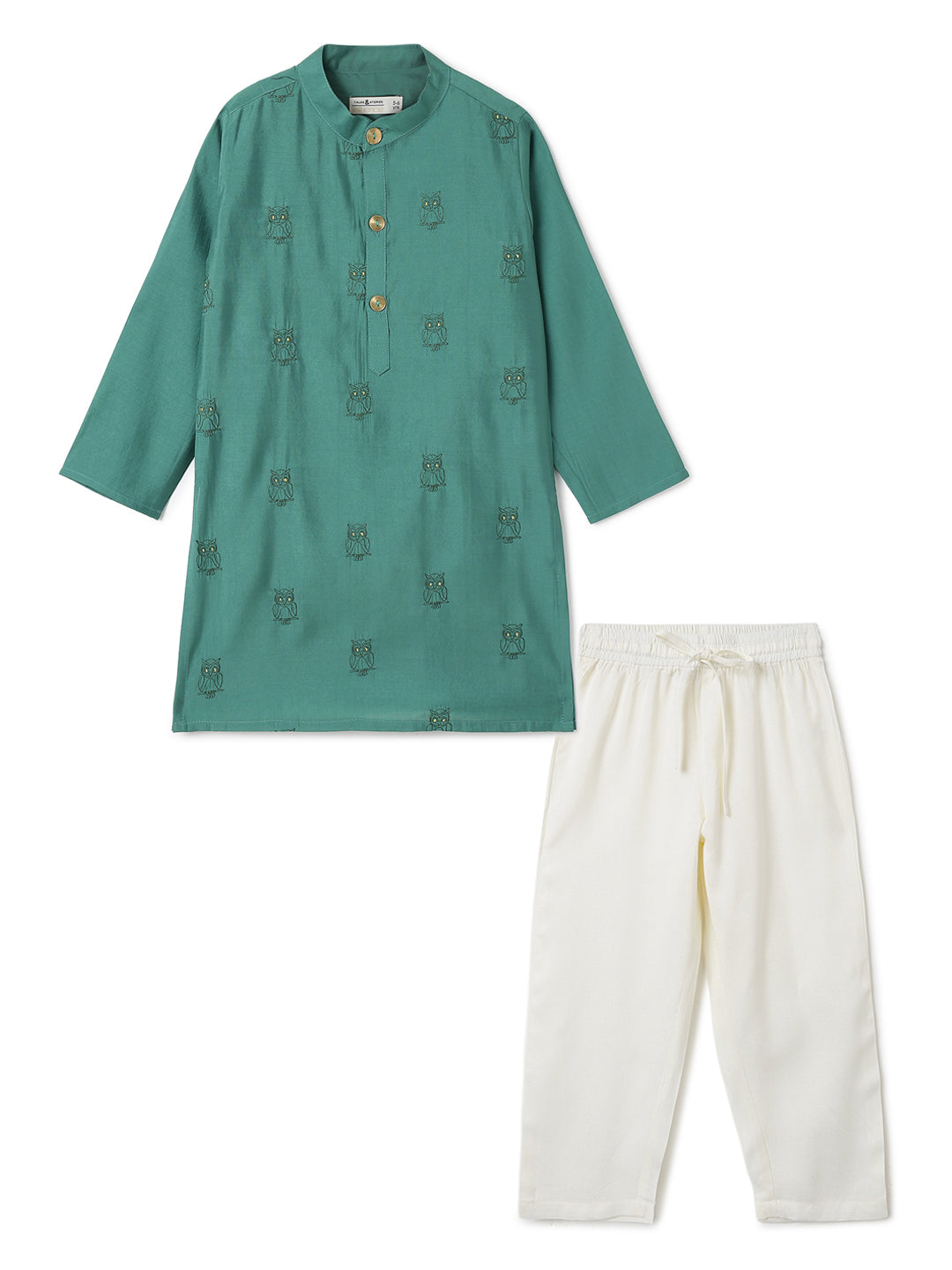 Boys Green Embroidered Ethnic Kurta Pyjama Set