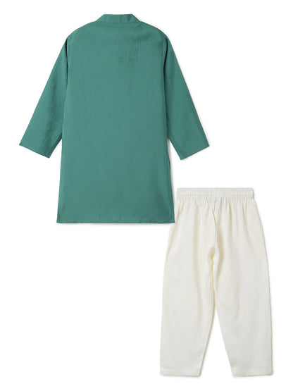 Boys Green Embroidered Ethnic Kurta Pyjama Set
