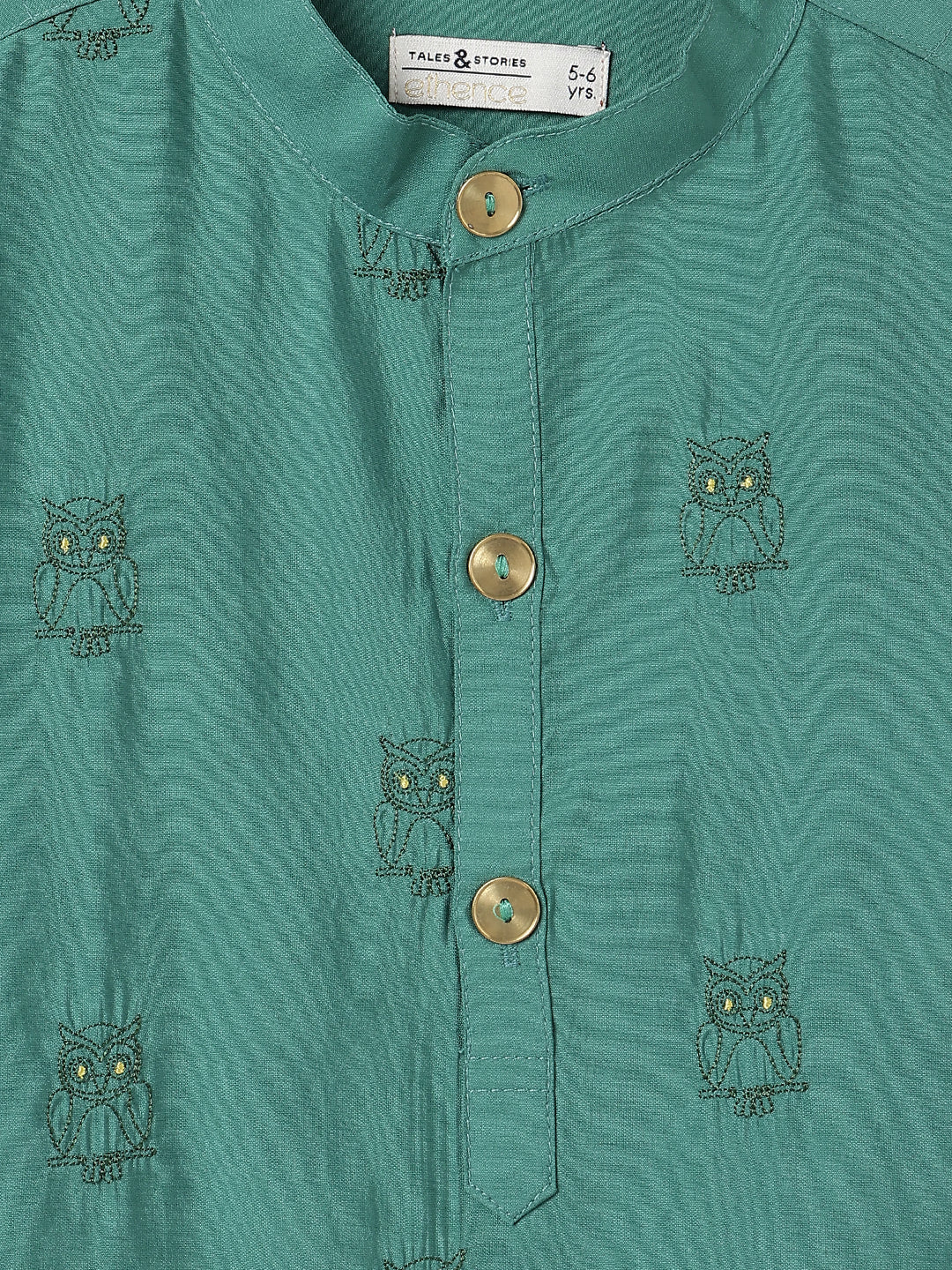 Boys Green Embroidered Ethnic Kurta Pyjama Set
