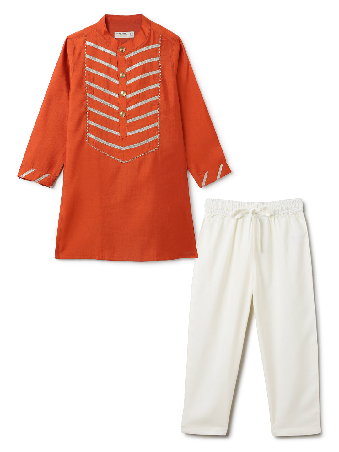 Boys Chanderi Rust & Cream Kurta Pyjama Set