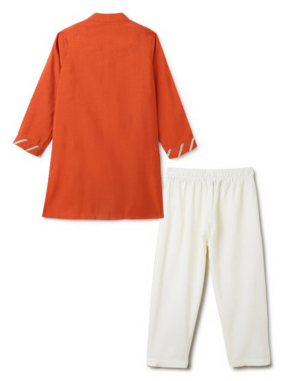 Boys Chanderi Rust & Cream Kurta Pyjama Set