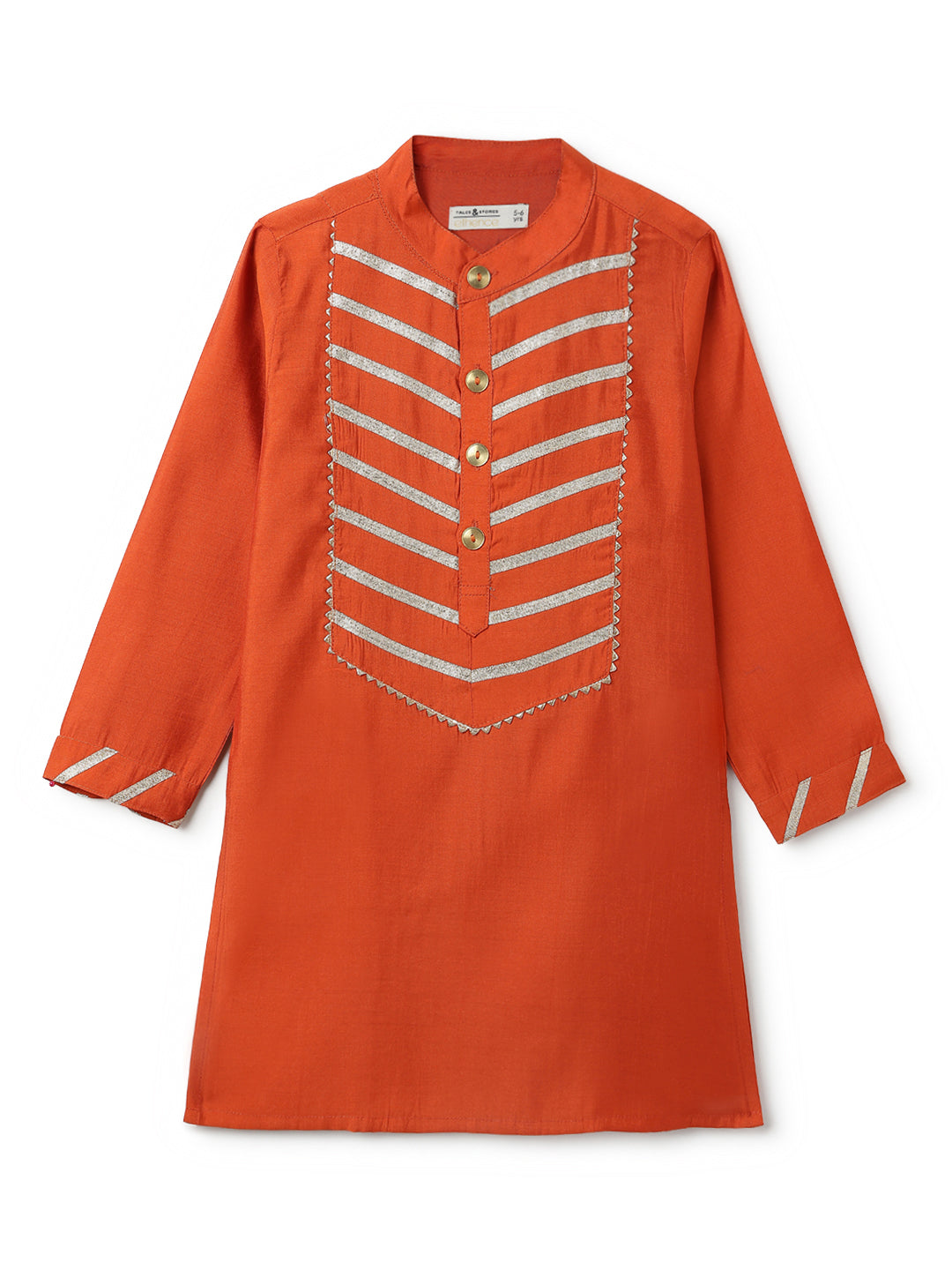 Boys Chanderi Rust & Cream Kurta Pyjama Set