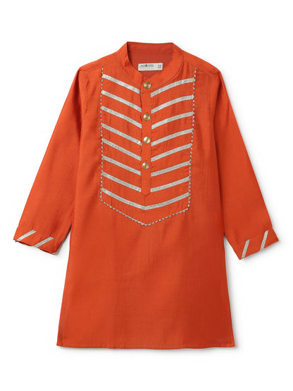 Boys Chanderi Rust & Cream Kurta Pyjama Set