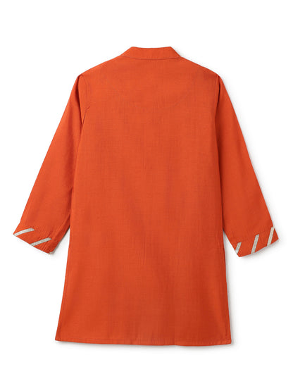 Boys Chanderi Rust & Cream Kurta Pyjama Set