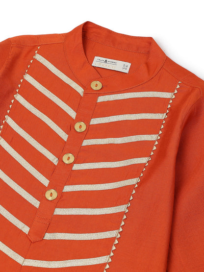Boys Chanderi Rust & Cream Kurta Pyjama Set