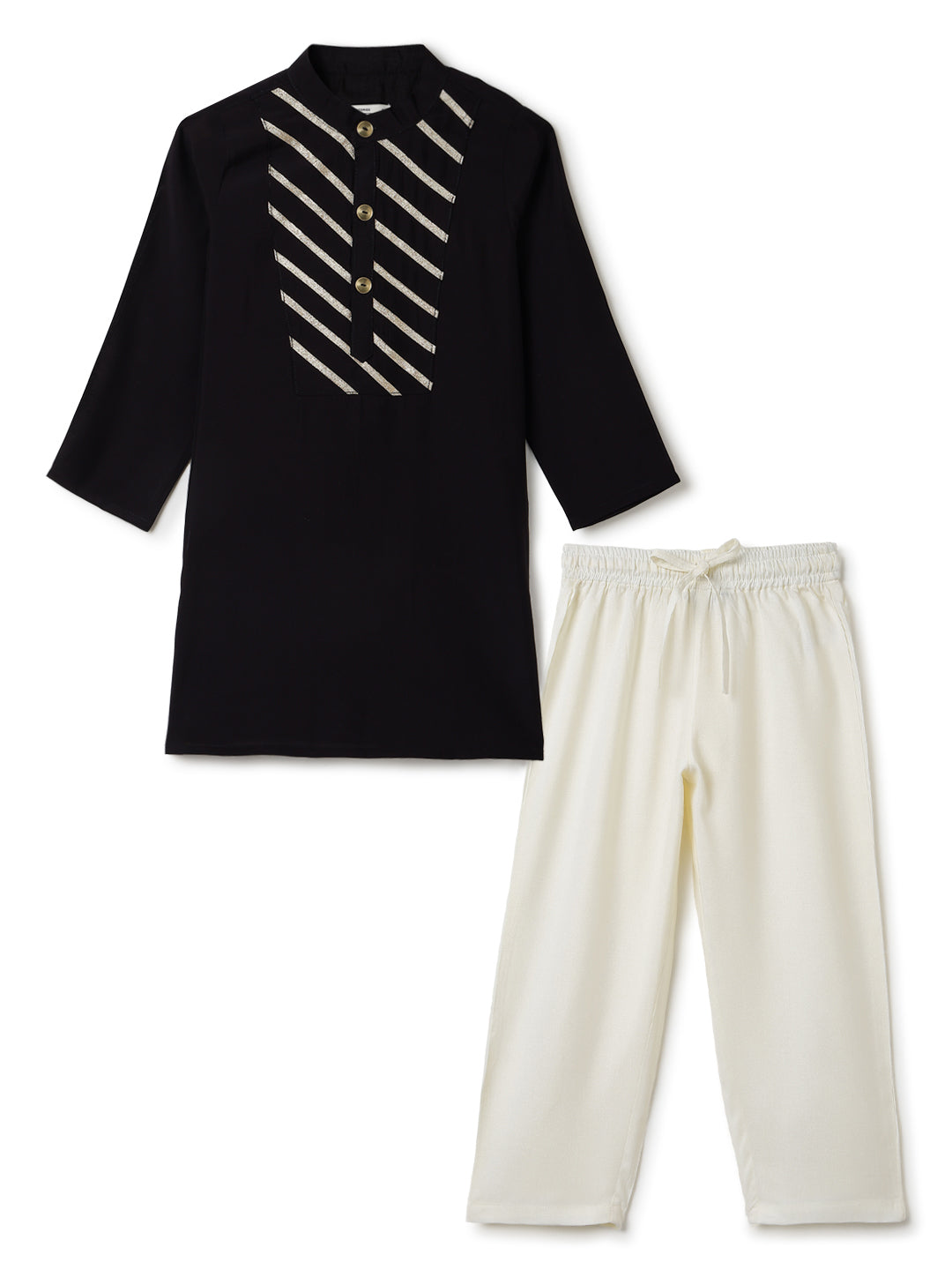 Boys Chanderi Black & Cream Ethnic Kurta Payjama Set