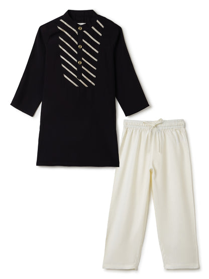 Boys Chanderi Black & Cream Ethnic Kurta Payjama Set