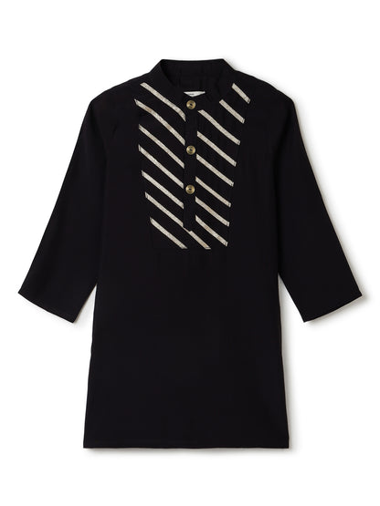 Boys Chanderi Black & Cream Ethnic Kurta Payjama Set