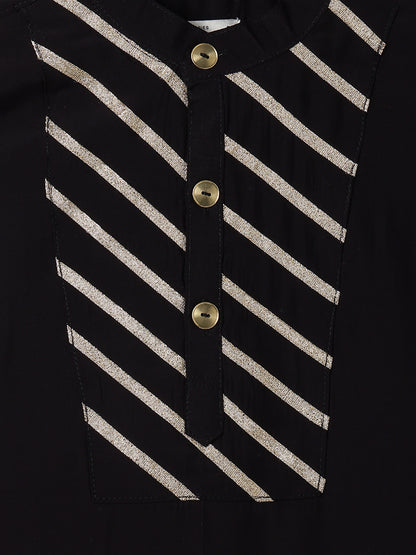 Boys Chanderi Black & Cream Ethnic Kurta Payjama Set