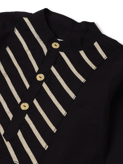Boys Chanderi Black & Cream Ethnic Kurta Payjama Set