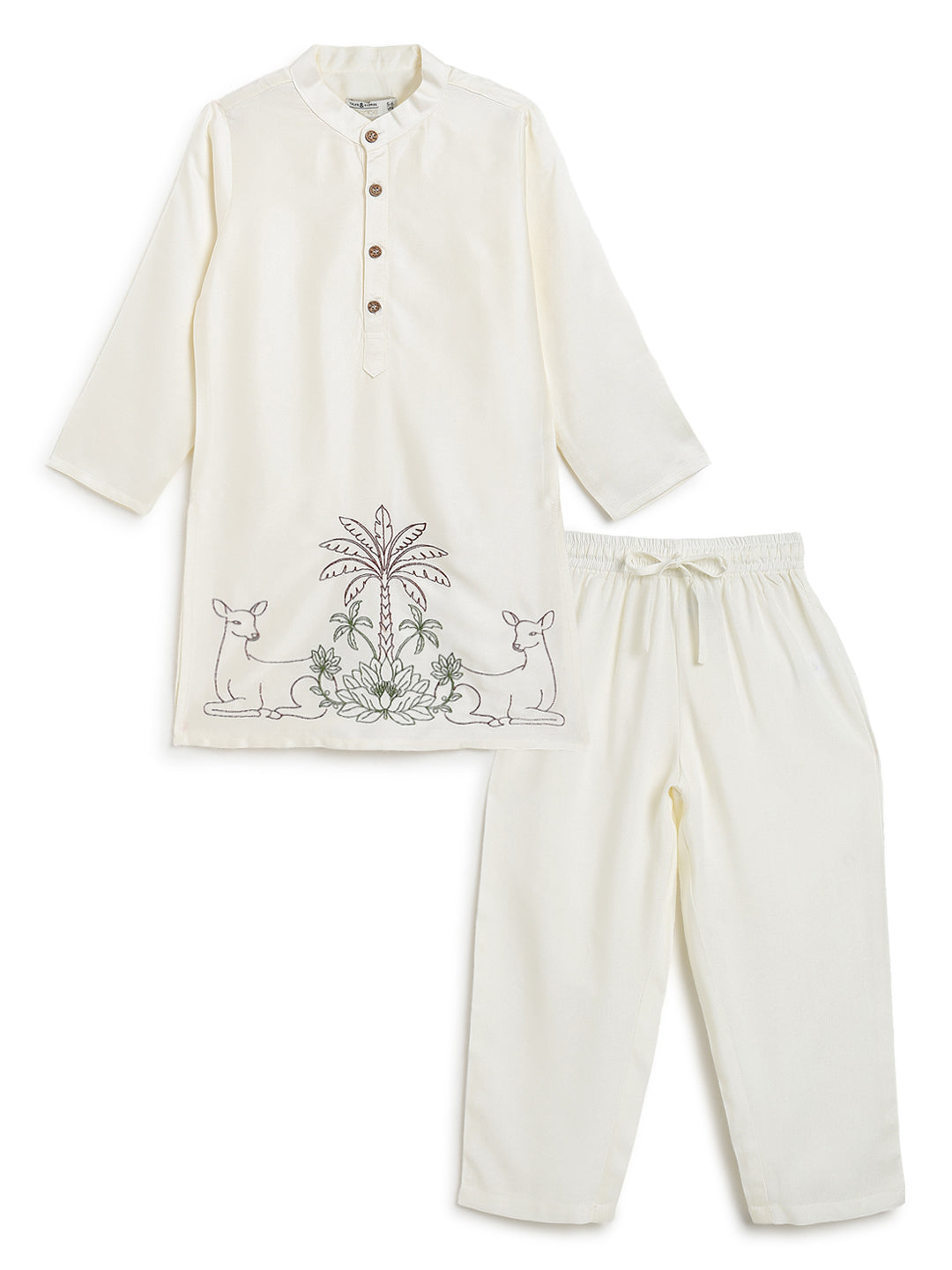 Boys Cream Viscose Embroidered Ethnic Wear Kurta Pyjama Set
