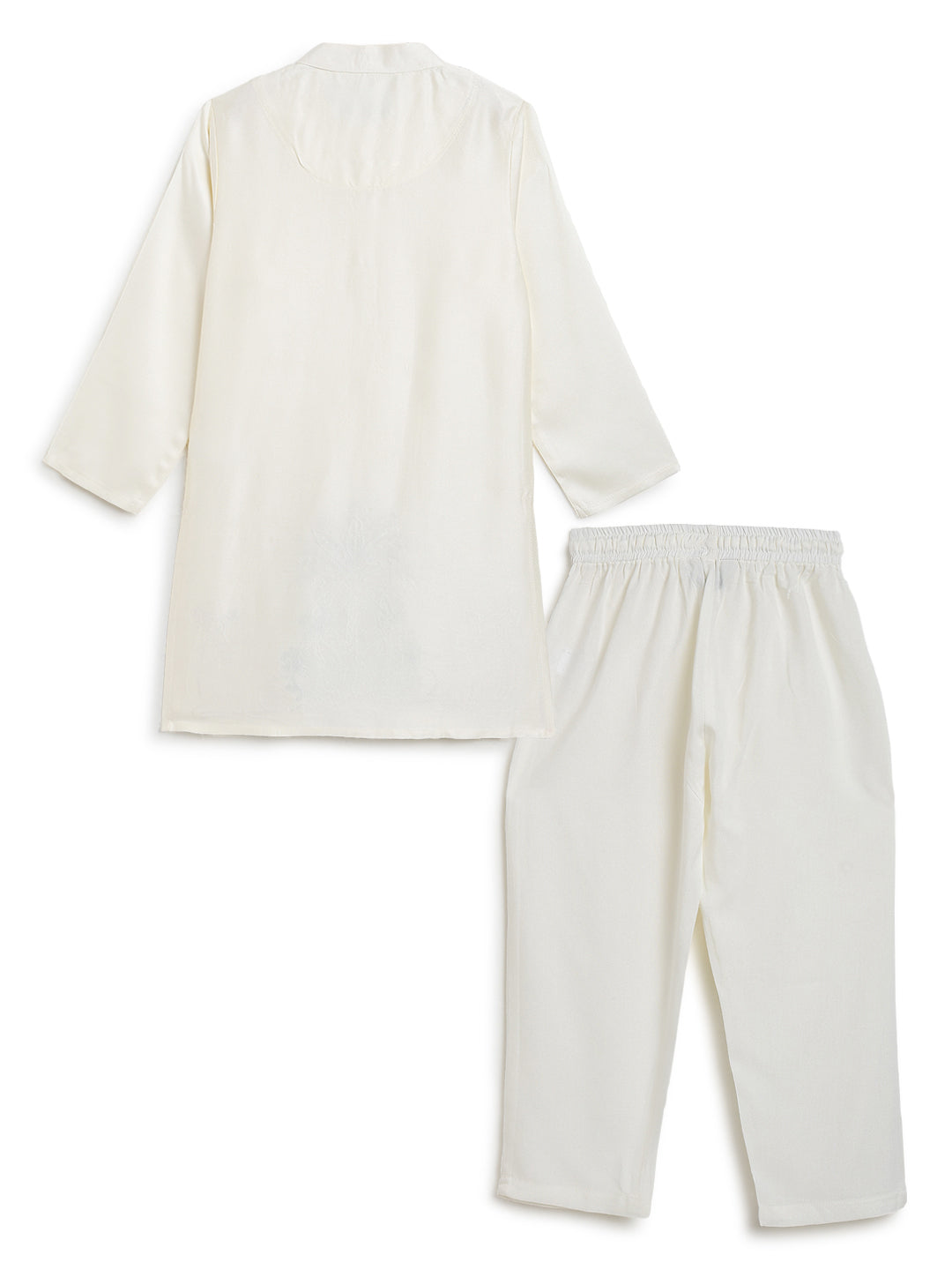 Boys Cream Viscose Embroidered Ethnic Wear Kurta Pyjama Set