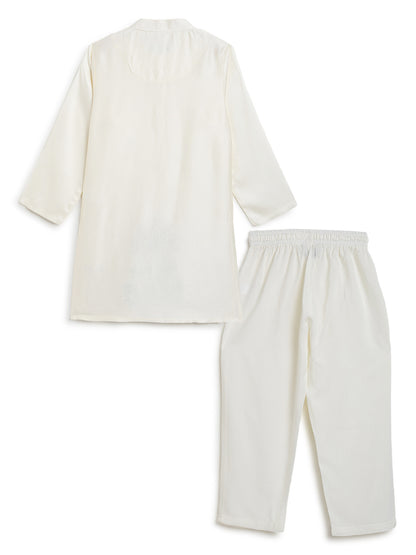 Boys Cream Viscose Embroidered Ethnic Wear Kurta Pyjama Set