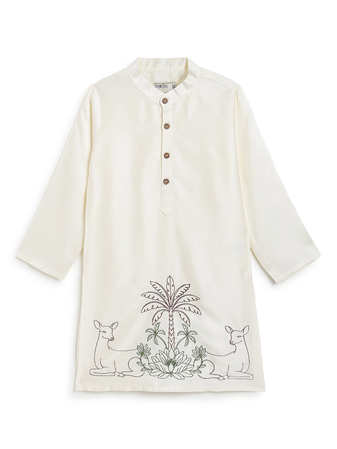 Boys Cream Viscose Embroidered Ethnic Wear Kurta Pyjama Set