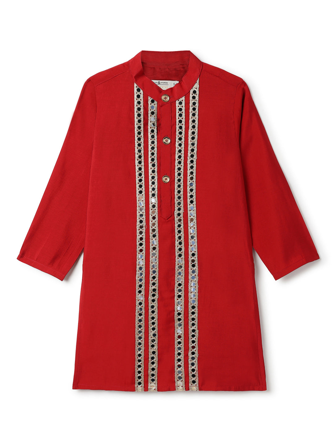 Boys Chanderi Ethnic Kurta Pajama Set with Mirror Work Lace Design