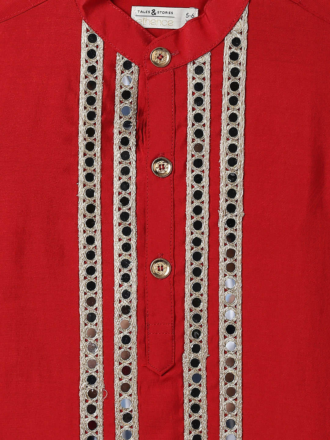 Boys Chanderi Ethnic Kurta Pajama Set with Mirror Work Lace Design