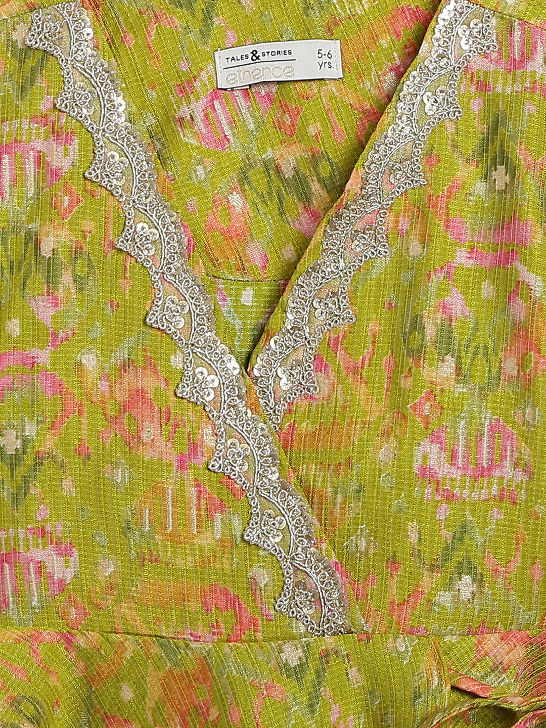 Girls Green & Pink Viscose Printed Ethnic Wear Top Palazzo Set