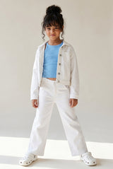 Girls Denim White Wide Leg Flared Jeans