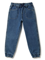 Girls Blue Lycra Solid Jogger