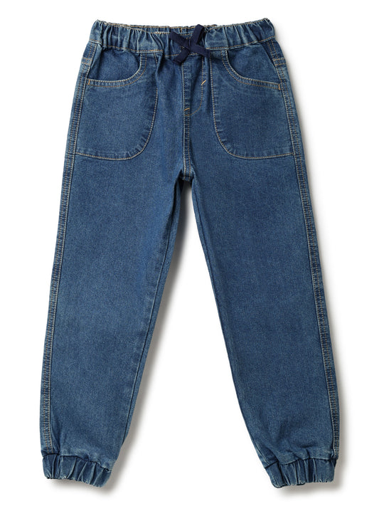 Girls Blue Lycra Solid Jogger