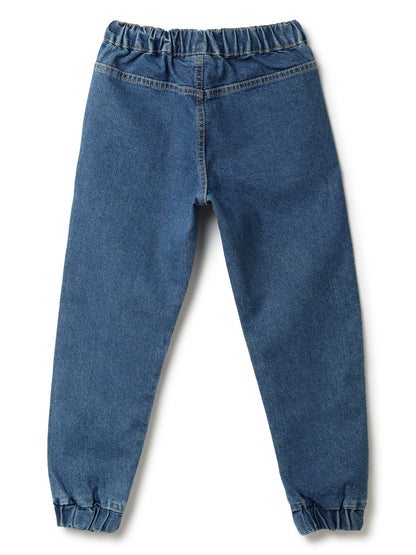 Girls Blue Lycra Solid Jogger