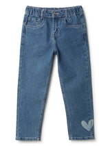 Girls Blue Lycra Printed Jeans