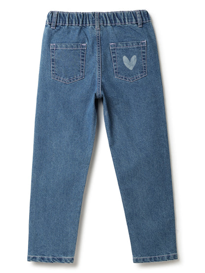 Girls Blue Lycra Printed Jeans