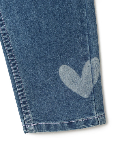 Girls Blue Lycra Printed Jeans
