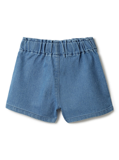 Girls Light Blue Lycra Solid Shorts
