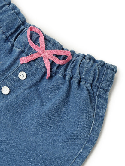 Girls Light Blue Lycra Solid Shorts