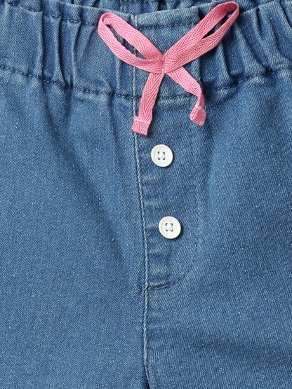Girls Light Blue Lycra Solid Shorts