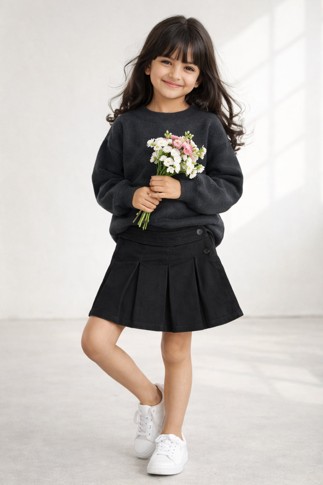 Girls Black Lycra Solid Skirt